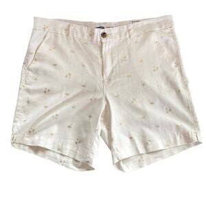 Old Navy Cream Metallic Gold Palm Trees Everyday Short Sz 14 Linen Blend Summer